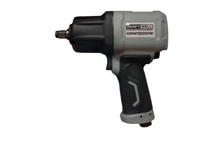 Пневмогайковерт ударный KraftWell KRW1500IW-T, 1/2", с набором головок, легковой, 1500 Нм