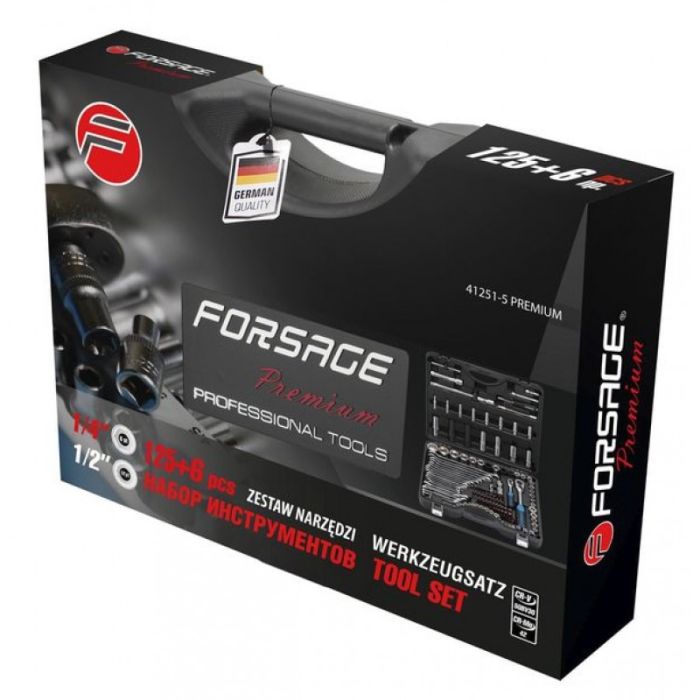 Набор инструментов в кейсе Forsage F-41251-5 PREMIUM, 131 предмет, с трещоткой, 1/2", 1/4"