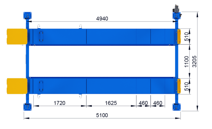 Подъемник четырехстоечный 5 тонн Sivik ПГА-5000/4_blue, электрогидравлический, для сход-развала, 380В