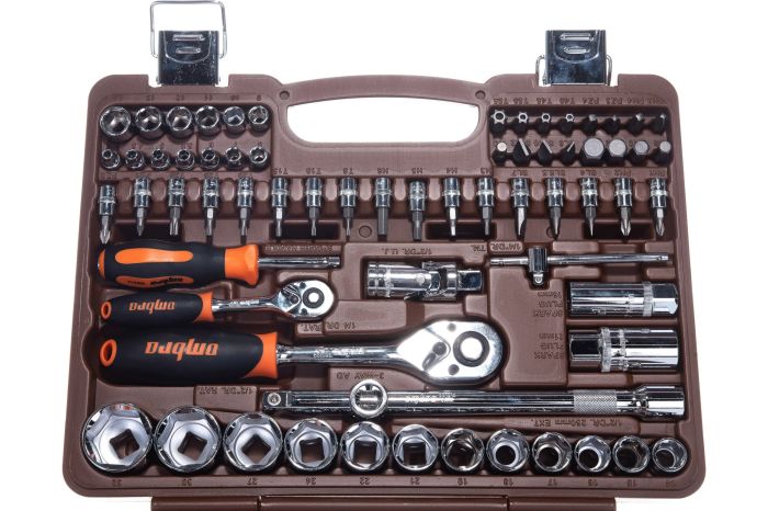 Набор инструментов в кейсе Ombra OMT82S, 82 предмета, с трещоткой, 1/4", 1/2"