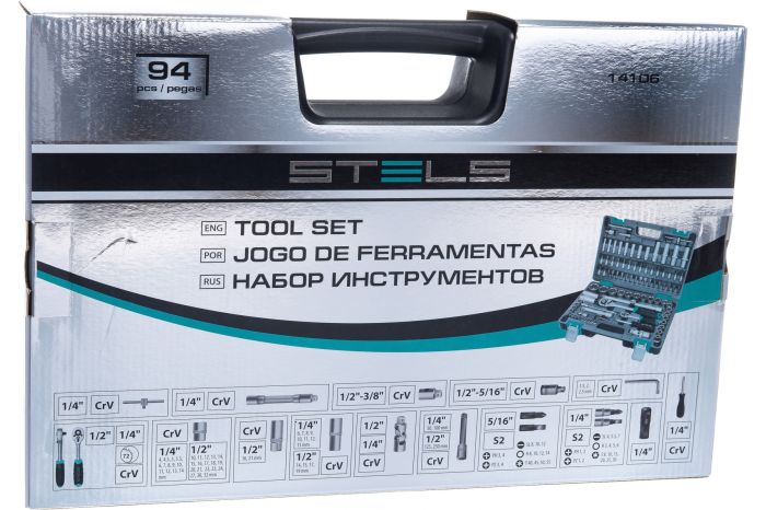 Набор инструментов в кейсе Stels 14106, 94 предмета, с трещоткой, 1/4", 1/2"
