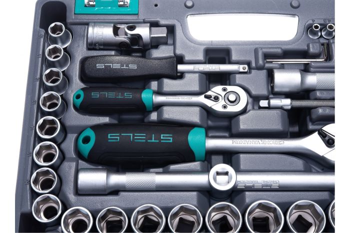 Набор инструментов в кейсе Stels 14106, 94 предмета, с трещоткой, 1/4", 1/2"