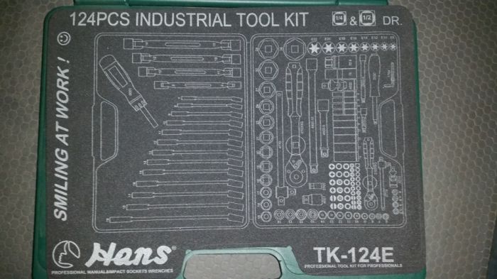Набор инструментов Hans TK-124, универсальный, 124 предмета, 1/2", 1/4"