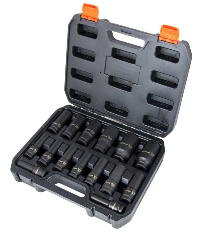 Набор ударных удлиненных головок AV Steel AV-721415, 10-32 мм, 1/2", 15 шт.