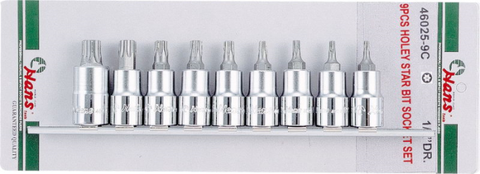 Набор торцевых головок со вставкой Torx Holey, Hans 46025-9C, 1/2", 9 предметов, без кейса