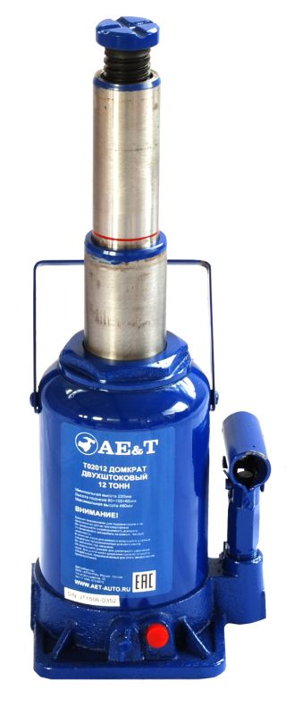 Домкрат бутылочный гидравлический 12 тонн AE&T T02012, двухштоковый, автомобильный