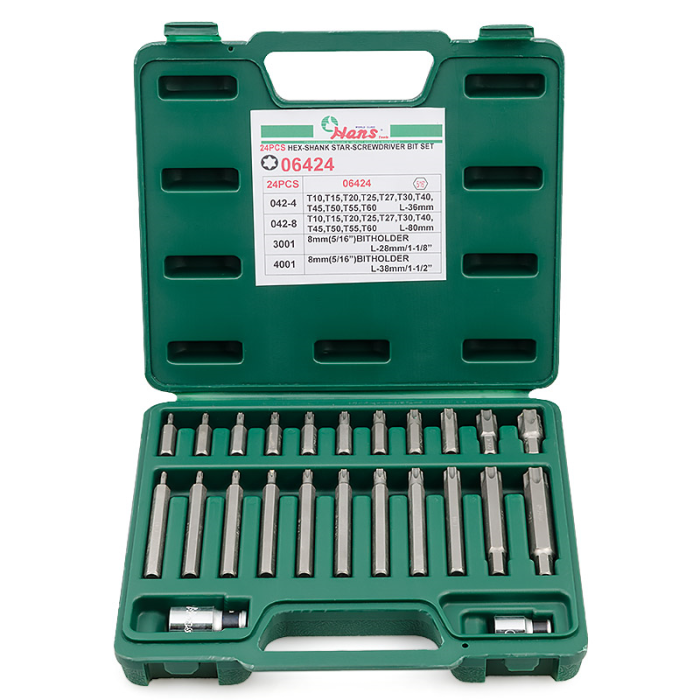 Набор бит для шуруповерта Hans 06424, 1/2", 3/8", TORX, 24 предмета