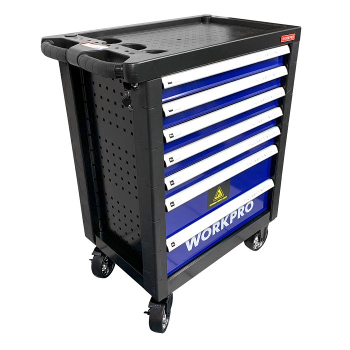 Тележка инструментальная WORKPRO WP285002A, закрытая, 7 ящиков, с набором инструментов 186шт.