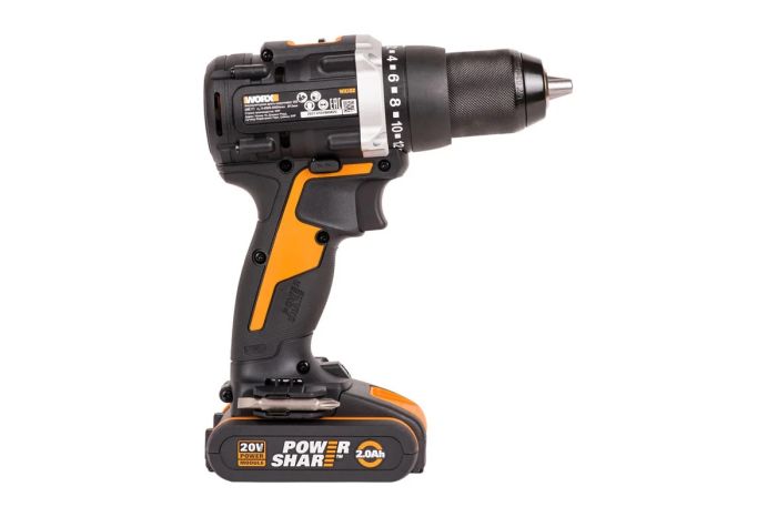 Аккумуляторная бесщёточная дрель-шуруповерт WORX WX102, 20В, 60Нм, бесщеточная, 2Ач х2, ЗУ, кейс