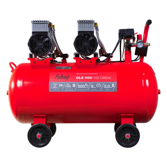 Поршневой компрессор Fubag OLS 500/100 CM2х2, прямой привод, безмасляный, 100л, 500л/мин, 220В