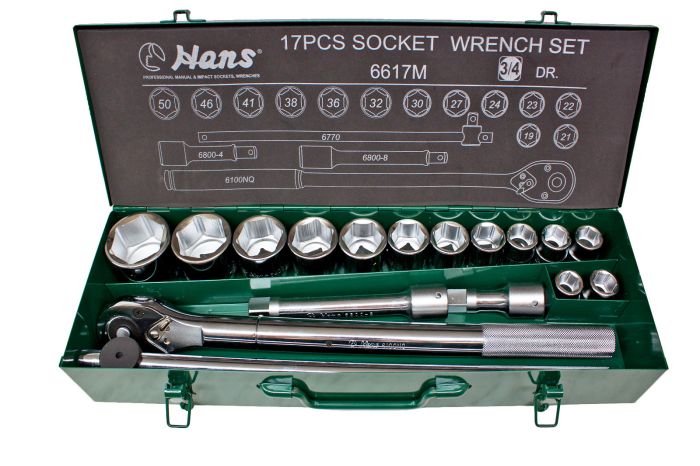 Набор торцевых головок с трещоткой Hans 6617A 3/4", 19-50мм, 17 предметов
