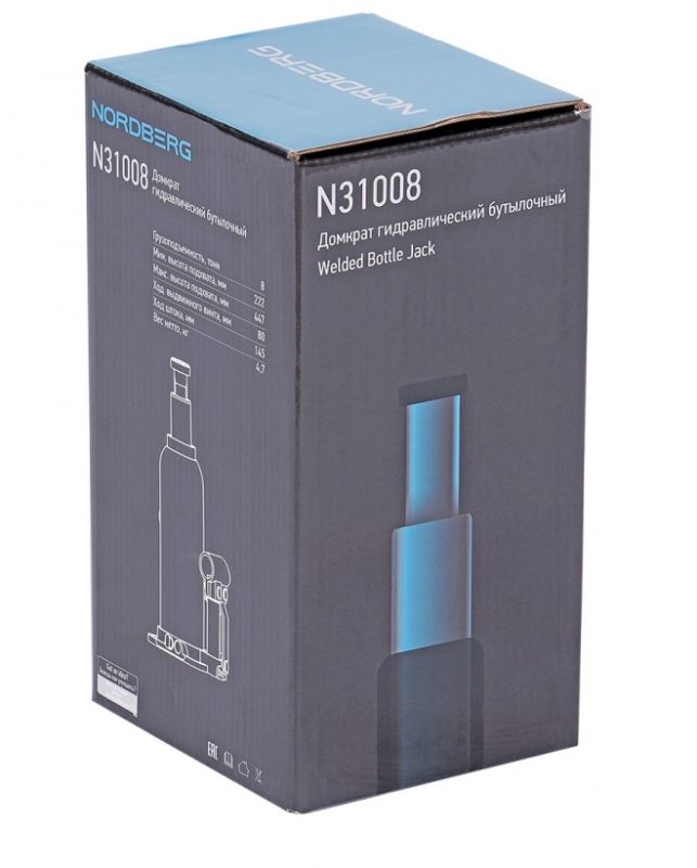 Домкрат бутылочный гидравлический 8 тонн Nordberg N31008, автомобильный