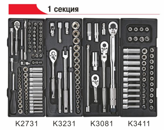 Тележка инструментальная с набором инструментов 225 шт. JTC-5021+225, закрытая, 7 ящиков