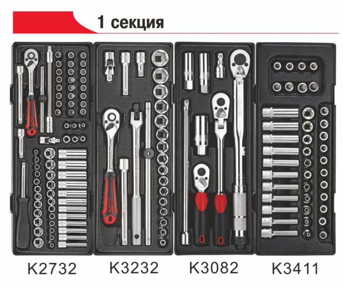 Тележка инструментальная с набором инструментов 279 шт. JTC-5021+279, закрытая, 7 ящиков