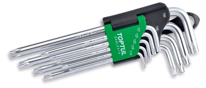 Набор Г-образных ключей TORX T10-T50 с отверстием, длинные, 9 пр. TOPTUL GAAL0919