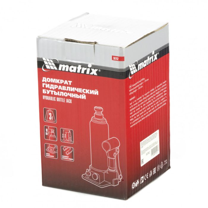 Домкрат бутылочный гидравлический 3 тонны Matrix 50762, автомобильный