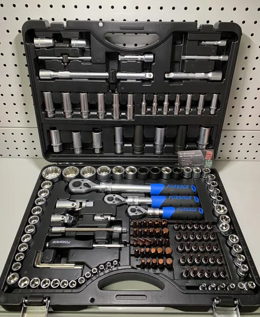 Набор инструментов в кейсе Forsage F-41501-5 PREMIUM, 156 предметов, с трещоткой, 1/2", 1/4", 3/8"