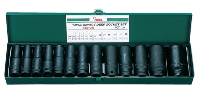 Набор ударных головок длинных Hans 84613M, 1/2", 17-30мм, 13 предметов