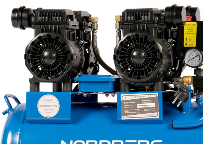 Поршневой компрессор NORDBERG NCEO50/440, ременной привод, безмасляный, 440 л/мин, 220В