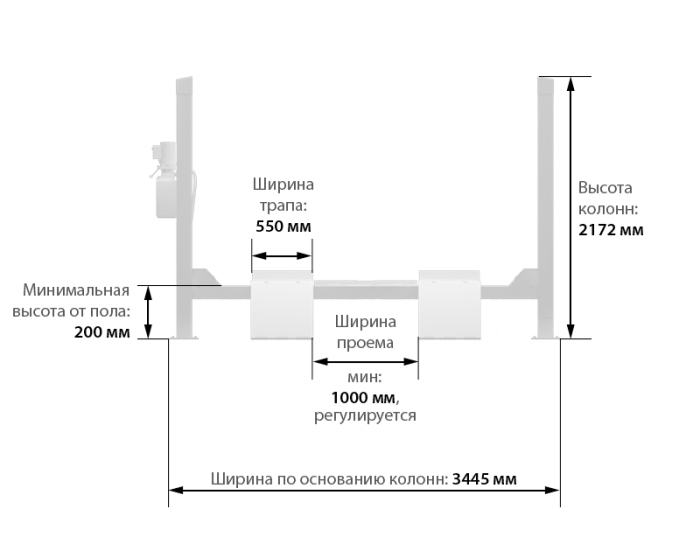 Подъемник четырехстоечный 5,5 тонны Launch TLT-455, электрогидравлический, для слесарных работ, 380В