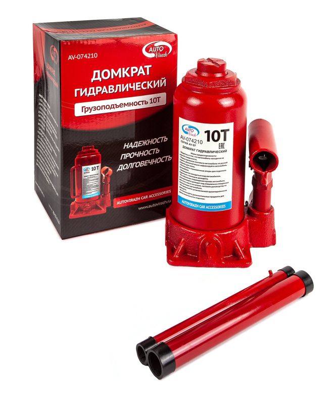 Домкрат бутылочный гидравлический 10 тонн AUTOVIRAZH AV-074210, автомобильный