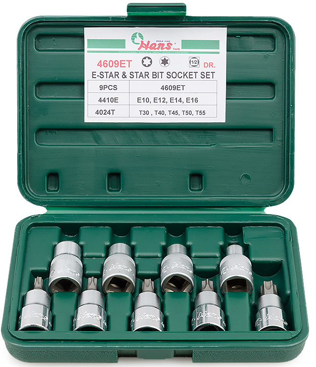 Набор торцевых головок E-Star, Hans 4609ET, 1/2", 10-16мм, 9 предметов