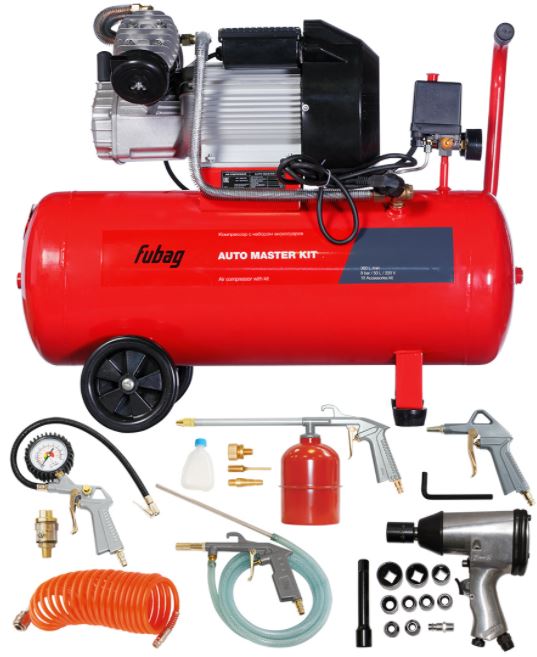 Поршневой компрессор FUBAG AUTO MASTER KIT, коаксиальный привод, масляный, 400 л/мин, 220В