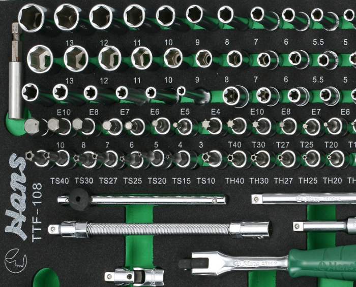 Трещотки с головками и аксессуарами Hans TTF-108, 1/4", 3/8", 108 предмета