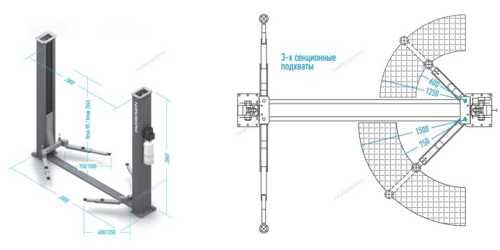 Подъемник двухстоечный автомобильный 4,5 тонны Nordberg N4125-4,5G grey, электрогидравлический, 380В