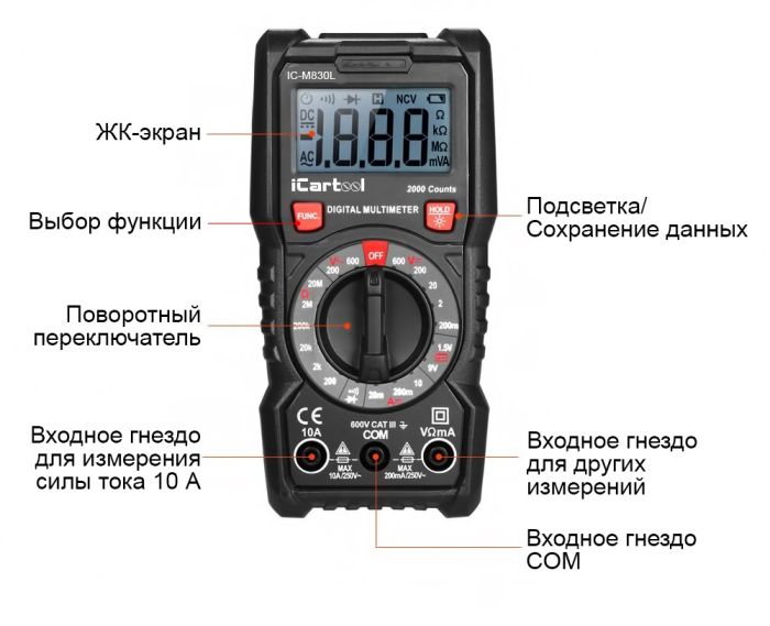 Мультиметр цифровой iCartool IC-M830L