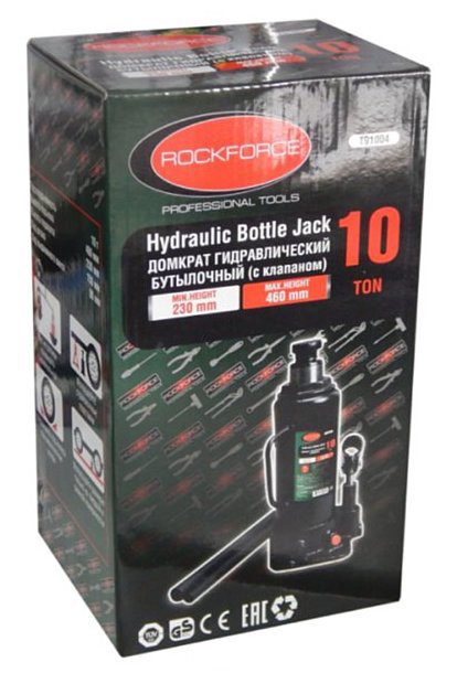 Домкрат бутылочный гидравлический 10 тонн Rock Force RF-T91004, автомобильный, с клапаном