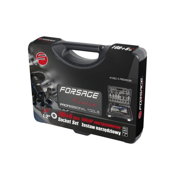 Набор инструментов в кейсе Forsage F-41082-9 PR, 114 предметов, с трещоткой, 1/4", 1/2"