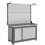 Верстак слесарный Верстакофф MCN 1552.S7L6-2F, 2 тумбы, 6 ящиков, с дв. экраном, подсветка