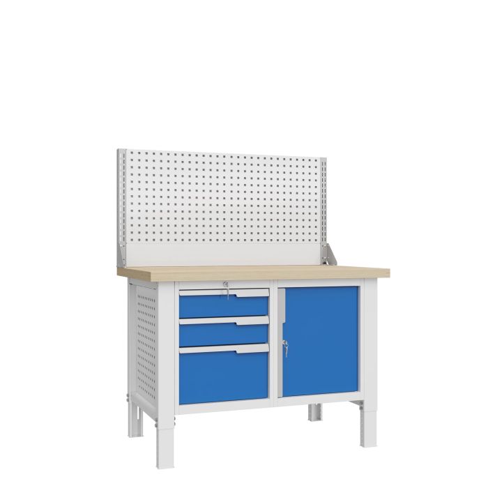 Верстак слесарный Верстакофф CTR 1202.S37.3-1, 2 тумбы, 3 ящика, дверца, экраном