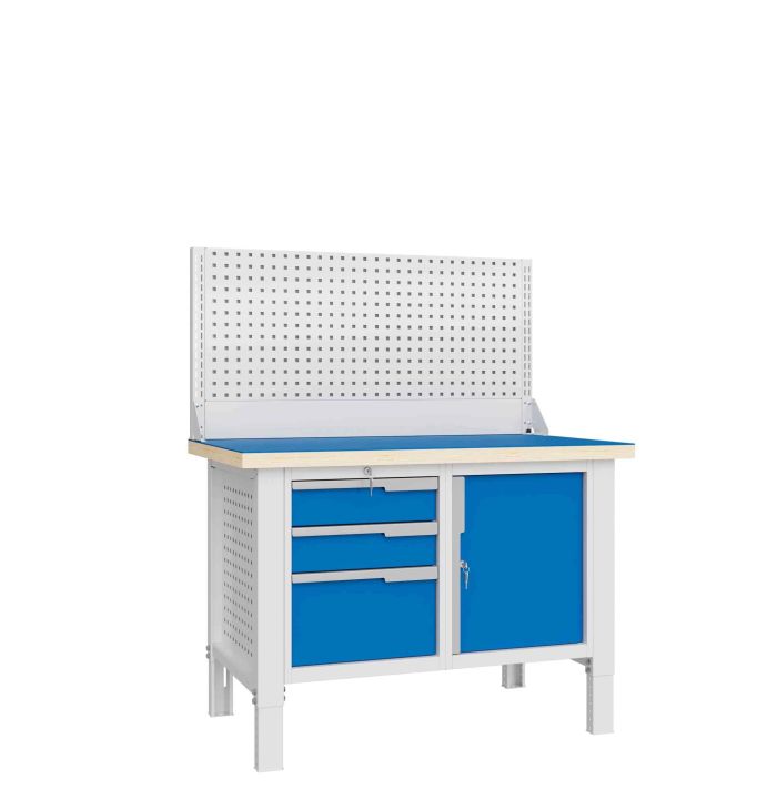 Верстак слесарный Верстакофф CTR 1232.S37.3-1, 2 тумбы, 3 ящика, экран