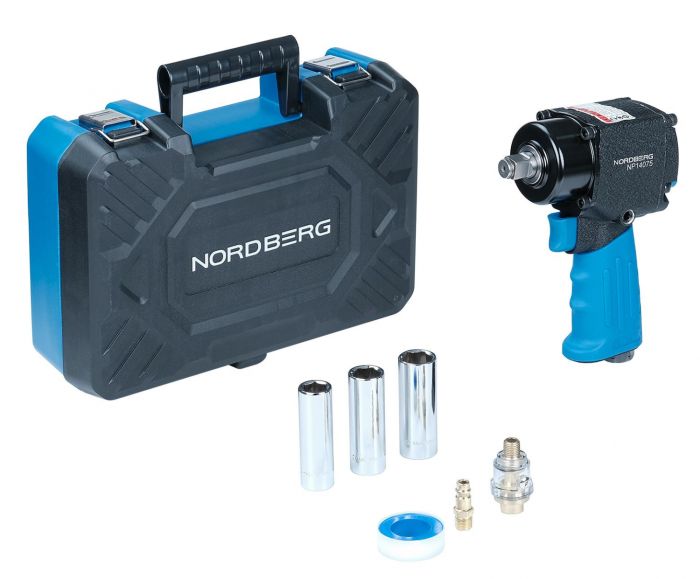 Пневмогайковерт ударный NORDBERG NP14075K, 1/2", композитный, легковой, мини, 680 Нм, в кейсе