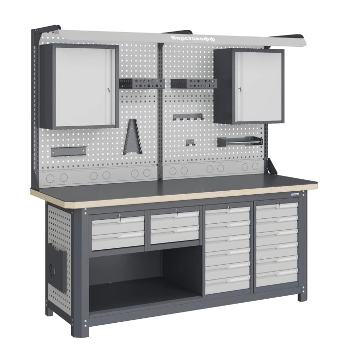 Рабочее место Верстакофф MCN 2052.S2266.22-2FR, 2 тумбы, 2+2+6+6 ящиков, дв. экран, навесные ящики