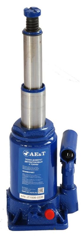 Домкрат бутылочный гидравлический 4 тонны AE&T T02004, двухштоковый, автомобильный