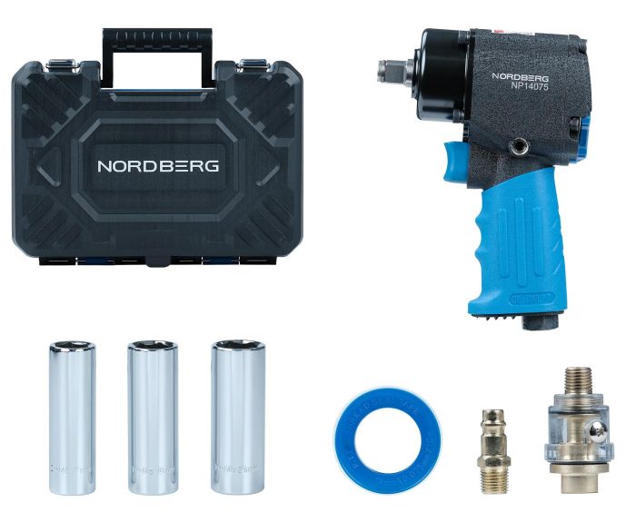 Пневмогайковерт ударный NORDBERG NP14075K, 1/2", композитный, легковой, мини, 680 Нм, в кейсе