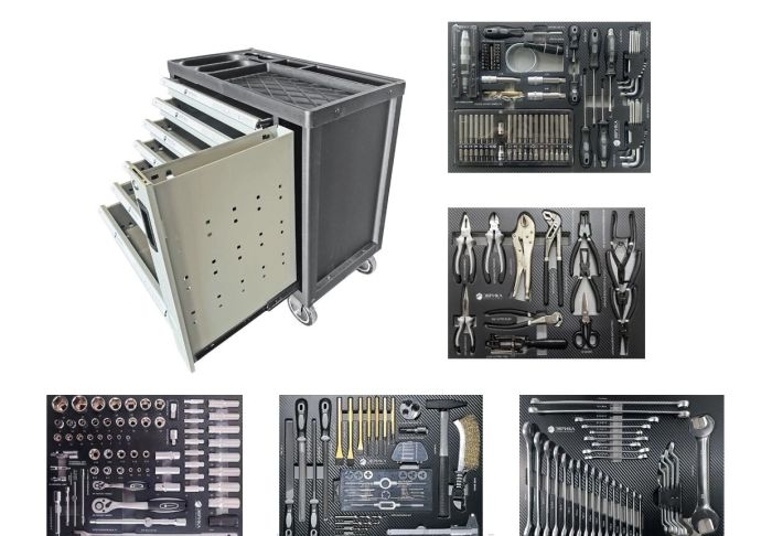 Тележка инструментальная ЭВРИКА ER-55300, закрытая, 7 ящиков, с инструментом 274пр.