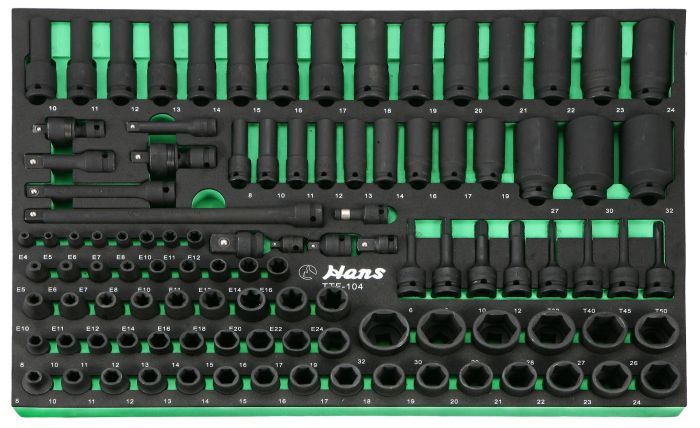 Набор торцевых головок и аксессуаров, Hans TTF-104, 1/2", 1/4", 3/8", 104 предмета