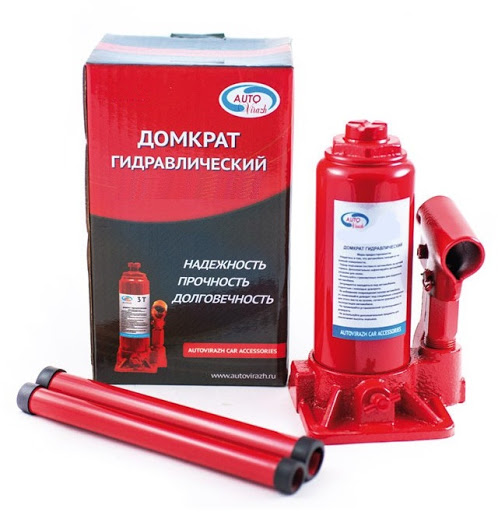 Домкрат бутылочный гидравлический 4 тонны AUTOVIRAZH AV-073404, двухштоковый, автомобильный