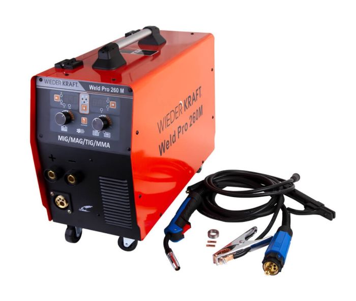Сварочный инверторный аппарат Wiederkraft WELD PRO 260M, MIG/MAG, MMA, NO GAS, 220В