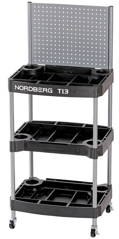 Тележка инструментальная NORDBERG T13, открытая, 3 полки, с экраном