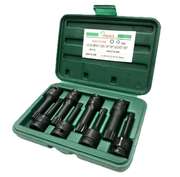 Набор ударных головок-бит XZN Hans 846018-8M, 1/2", 8 шт.