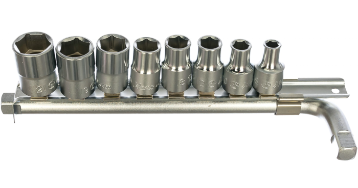 Набор головок 6-гранных Hans 4609M, 1/2", 8-21мм, с L-воротком, 9 пр.