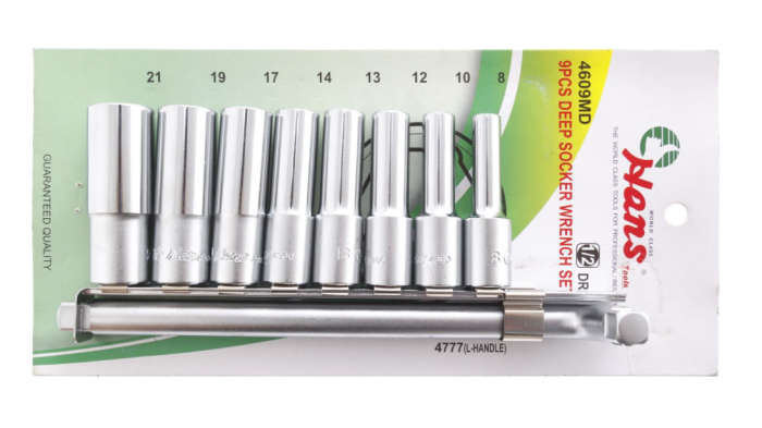 Набор головок длинных 6-гранных Hans 4609MD, 1/2", 8-21мм, с L-воротком, 9 пр.