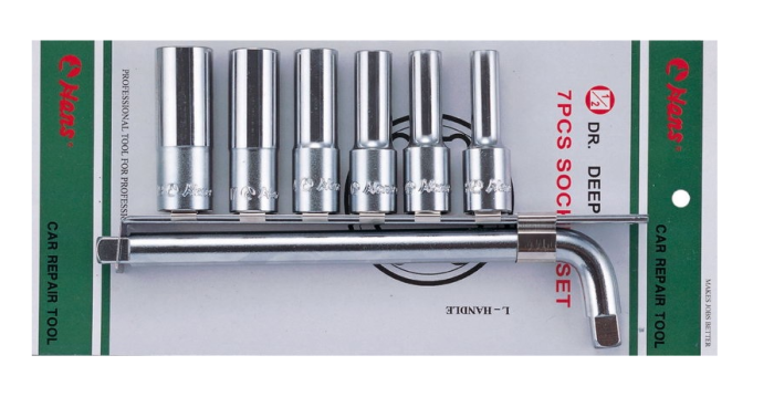 Набор головок длинных 6-гранных Hans 4609MD, 1/2", 8-21мм, с L-воротком, 9 пр.