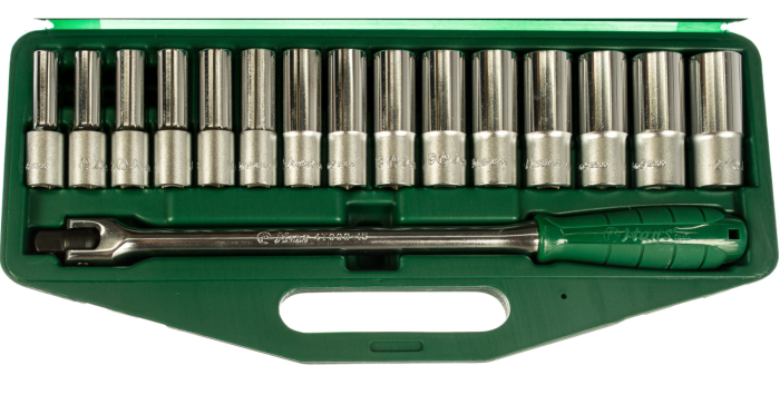 Набор головок длинных 6-гранных Hans 4615MG, 1/2", 10-24мм, с отвёрткой, 16 пр.