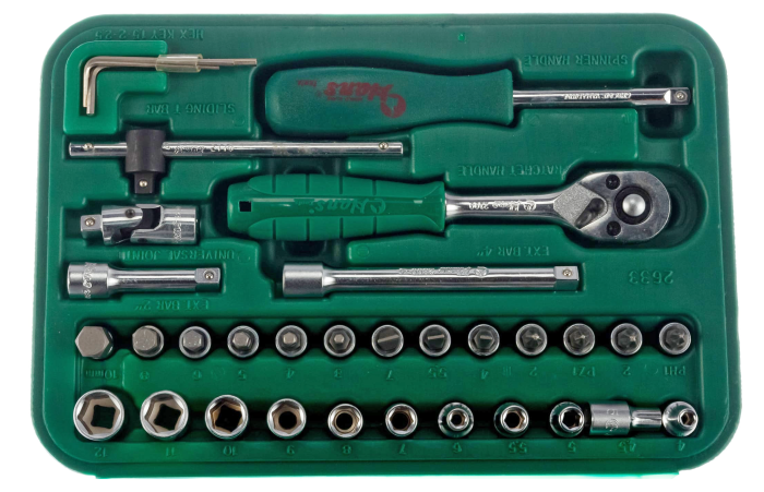 Набор головок с инструментом 6-гранных Hans 2633MBG, 1/4", 4-12мм, 33 пр.